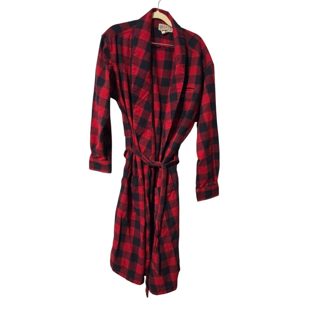 Duluth Trading Co. Men’s Swinging Flannel Robe Red/Black Buffalo Plaid Size Med